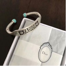 Унисекс гривна Dior JADIOR с ретро сребърно лого и тюркоазено зелено, отворена и регулируема...