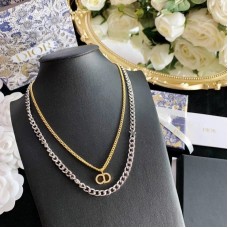 Дамско колие Christian Dior Clair D Lune CD Logo с диаманти и двуцветна верижка с двойна връзка
