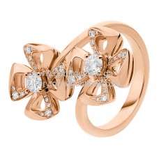 Пръстен Bvlgari Fiorever с два диаманта и диаманти Pave от розово и бяло злато