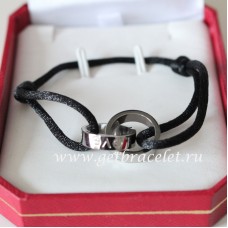 Гривна Cartier с двоен пръстен Love от бяло злато и черно въже