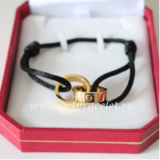Гривна Cartier с двоен пръстен Love от жълто злато и черно въже