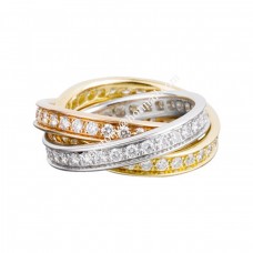 Пръстен Cartier Trinity от бяло злато/жълто злато/розово злато с диаманти Pave