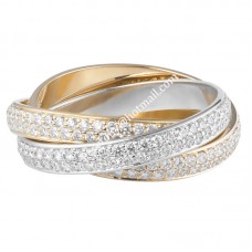 Пръстен Cartier Trinity от бяло злато/жълто злато/розово злато с диаманти Pave