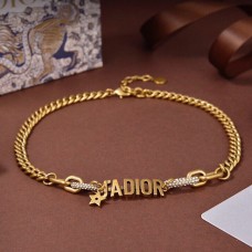 Колие Celebrity Same Christian Dior Antique Brass JADIOR Motif Paved Diamonds Circle Thick Chestnut
