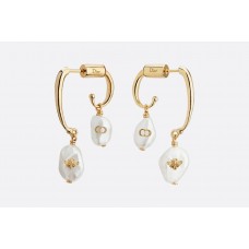 Дамски позлатени обеци Dior Perles De D??sir с лого и перли, CD-Bee, Великобритания E0864PDSFW_D301