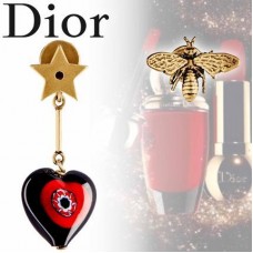Дамски обеци Dior D-Murrine с червено-черно сърце и асиметрична звезда, месингова пчела