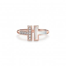 Пръстен Tiffany T с перлени форми и диаманти от розово злато с двоен диамант