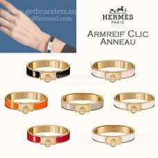 Hermes Clic Anneau тясна гривна в обикновен емайл с позлатен обков, жълто злато/розово злато/бяло злато за момичета