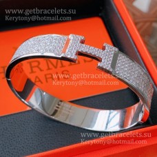 Hermes Clic Clac H гривна от бяло злато с диаманти Pave за жени Сингапур