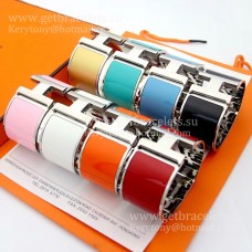 Hermes Clic Clac H Extra Wide Enamel гривна от бяло злато GM 33 мм винтидж