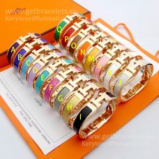 Hermes Clic Clac HH емайлирана гривна в многоцветно розово злато PM 12MM Cool Lady Jewelry
