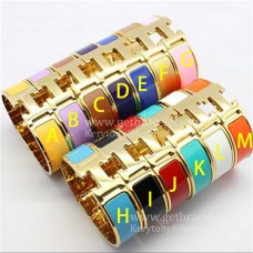 Hermes Clic Clac HH емайлирана гривна в многоцветно жълто злато MM 18MM на едро
