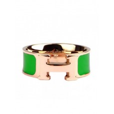 Пръстен Hermes Enamel Clic H от 18-каратово розово злато със зелено