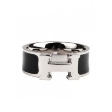 Пръстен Hermes Enamel Clic H от 18-каратово бяло злато с черно