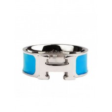Пръстен Hermes Enamel Clic H от 18-каратово бяло злато със синьо