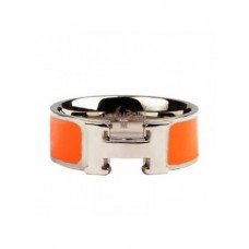 Пръстен Hermes Enamel Clic H от 18-каратово бяло злато с оранжево