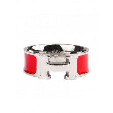 Пръстен Hermes Enamel Clic H от 18-каратово бяло злато с червено