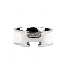 Пръстен Hermes Enamel Clic H от 18-каратово бяло злато с бяло