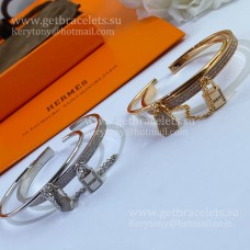 Гривна Hermes Lock and Key с диаманти, класическа, розово злато/бяло злато