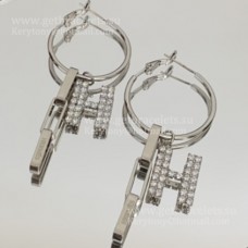 Сребърни обеци Hermes Women H LOGO с диаманти