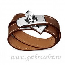 Гривна Hermes Rivale Double Wrap кафява със сребро