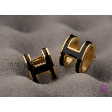 Обеци Hermes Pop H черни в жълто злато