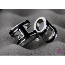 Обеци Hermes Pop H черни в бяло злато