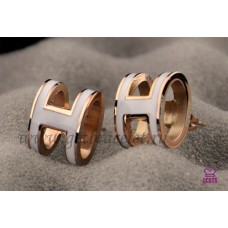 Обеци Hermes Pop H White в розово злато
