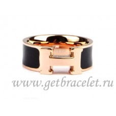 Пръстен Hermes Enamel Clic H от 18-каратово розово злато с черно