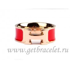 Пръстен Hermes Enamel Clic H от 18-каратово розово злато с червено