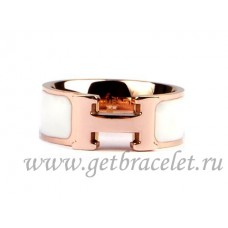 Пръстен Hermes Enamel Clic H от 18-каратово розово злато с бяло
