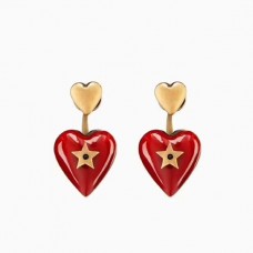 Дамски обеци Dior Dioramour с червено сърце, месингови, цена