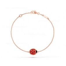 Гривна Van Cleef Arpels Lucky Long, затворени крила, калинка, розово злато, карнеол, оникс