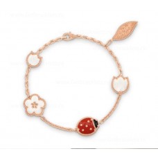 Дълга гривна Van Cleef Arpels Lucky от розово злато, карнеол и седеф, оникс, 5 мотива