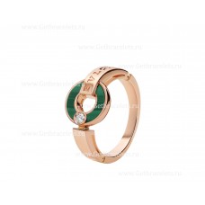 BVLGARI BVLGARI Ажурен пръстен от 18-каратово розово злато с малахитови елементи и кръгъл диамант с брилянтно шлифоване