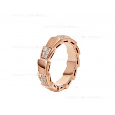 Пръстен BVLGARI Medium Serpenti Viper Band от 18k розово злато с диаманти Demi-pave