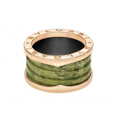 Златен пръстен Bvlgari B.zero1 с 4 ленти и зелен мрамор