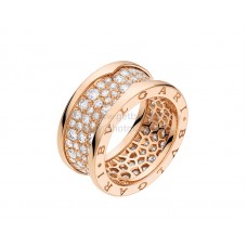 Пръстен Bvlgari B.zero1 с 4 ленти, розово злато, с диаманти Pave