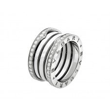 Пръстен Bvlgari B.zero1 с 4 ленти от бяло злато с диаманти Pave по краищата