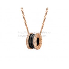 Колие Bvlgari B.zero1 от розово злато, черна керамика с висулка от павета и диаманти