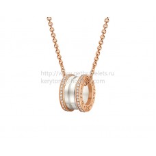 Колие Bvlgari B.zero1 от розово злато и бяла керамика с висулка от павета и диаманти