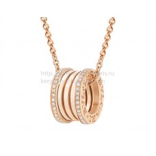Висулка Bvlgari B.zero1 с верижка от розово злато с диаманти Pave по краищата