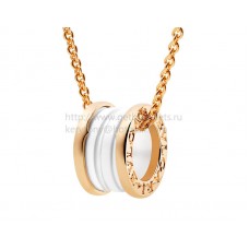 Висулка Bvlgari B.zero1 с бяла керамична верижка от розово злато