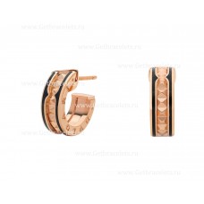 Обеци Bvlgari B.zero1 Rock с висулка от 18-каратово розово злато с инкрустирани спираловидни черни керамични вложки по краищата