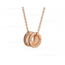 Колие Bvlgari B.zero1 Rock с висулка от 18-каратово розово злато с инкрустирани спираловидни черни керамични вложки по краищата