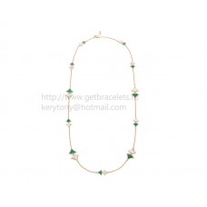 Колие Bvlgari Divas Sautoir от розово злато с малахит и седеф