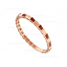 Тънка гривна Bvlgari Medium Serpenti Viper от 18-каратово розово злато с карнеолски елементи