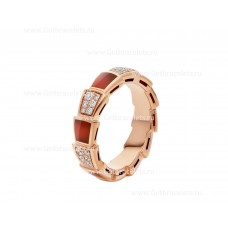 Златен пръстен Bvlgari Medium Serpenti Viper от 18k розово злато с карнеолски елементи и диаманти Pave