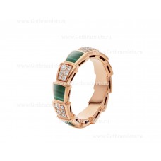 Златен пръстен Bvlgari Medium Serpenti Viper от 18k розово злато с малахитови елементи и диаманти Pave.