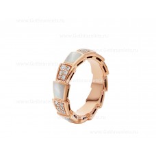 Златен пръстен Bvlgari Medium Serpenti Viper от 18k розово злато с елементи от седеф и диаманти Pave